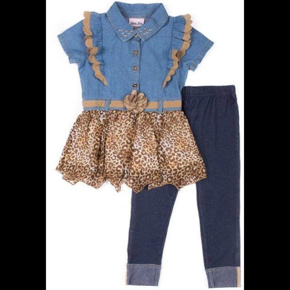 Little Lass Leopard Print Tutu Leggings Set